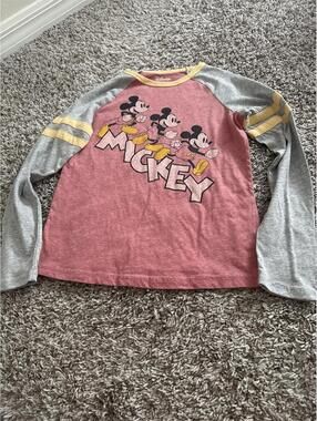 Disney x Jumping Beans Mickey Mouse Pink Gray Long Sleeve Shirt Size 12